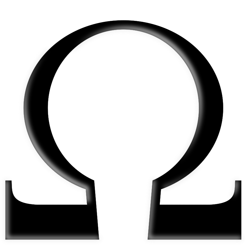 La imagen muestra la letra griega omega mayúscula que representa el símbolo de la resistencia eléctrica