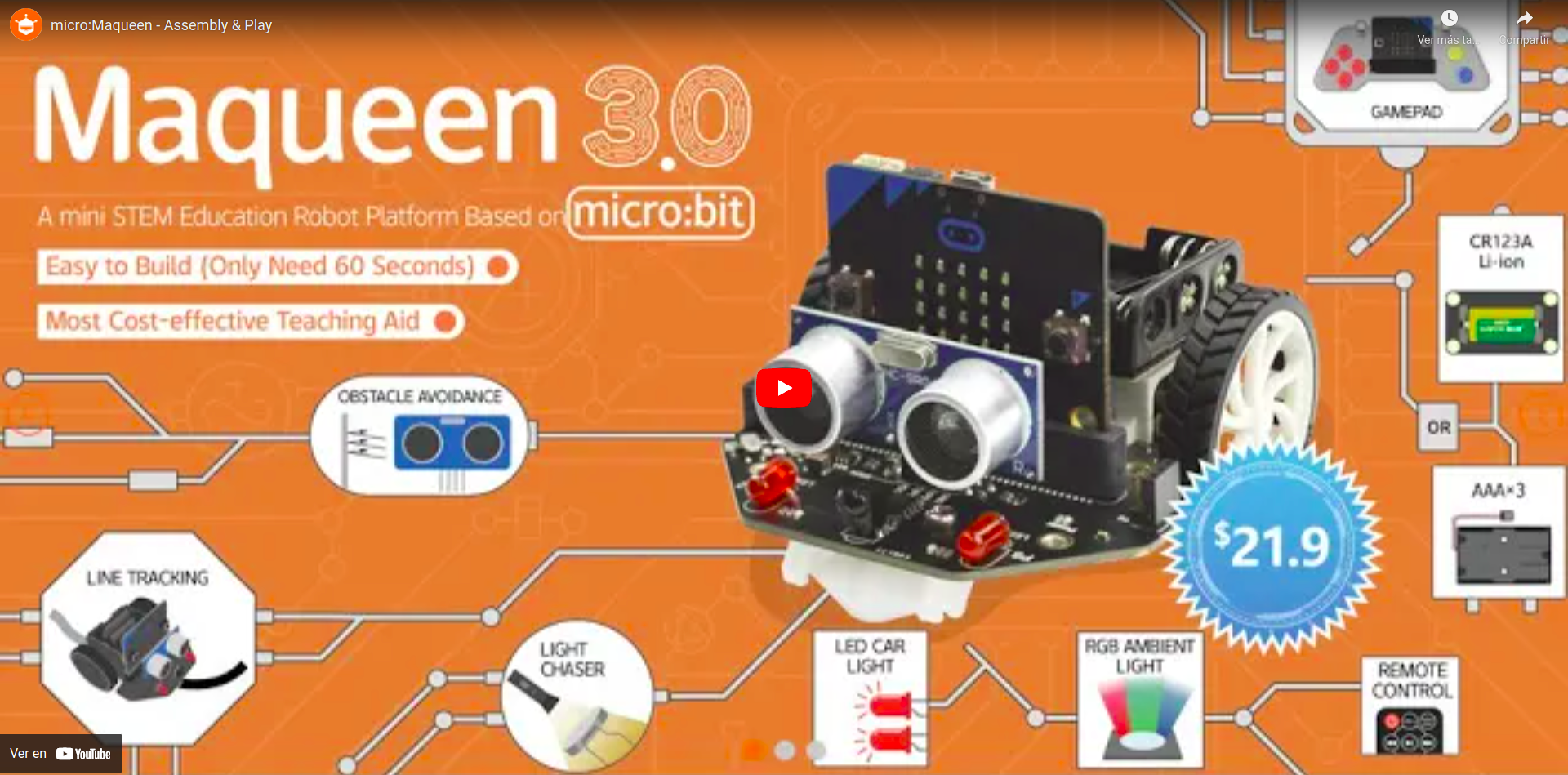 Vídeo que describe un robot Maqueen y los sensores que tiene