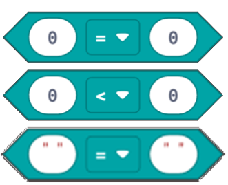 Imagen que muestra tres bloques comparadores lógicos de MakeCode