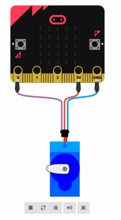 Imagen que muestra el simulador de micro:bit con la conexión del servo