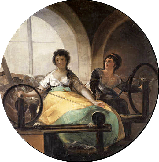 Pintura de Goya: Alegoría de la industria, en la que aparecen dos tejedoras haciendo su trabajo.