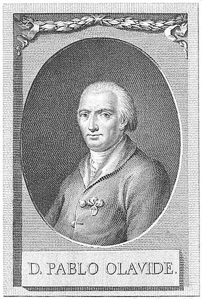 Grabado con el retrato de Pablo de Olavide.