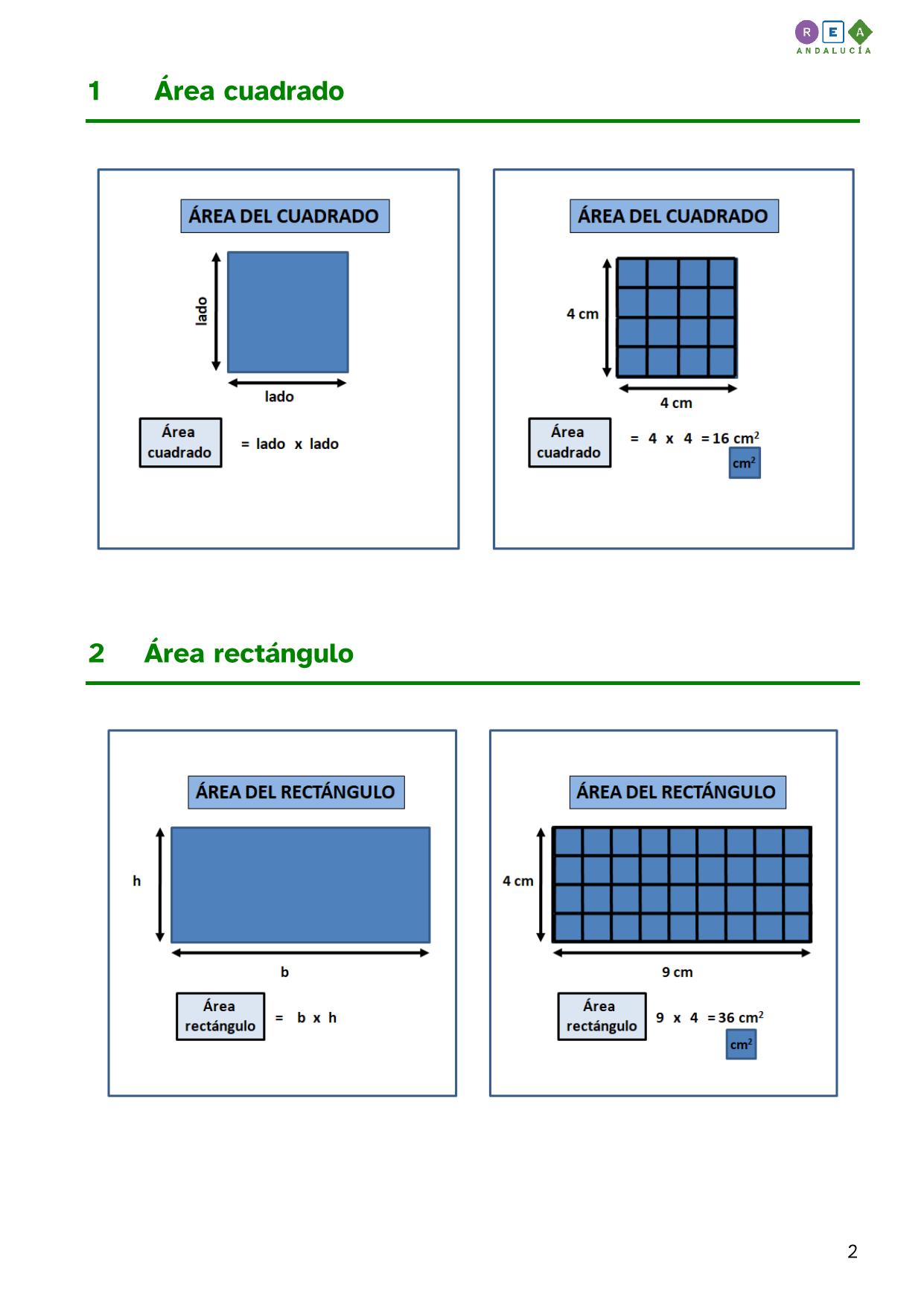 imagen perteneciente a la segunda página del documento PDF 'Cálculos de áreas de figuras planas'