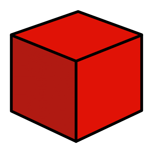 dibujo de un cubo de color rojo en perspectiva de tres dimensiones