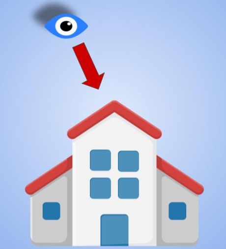 ilustración de un ojo mirando desde arriba a un colegio