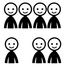 La imagen contiene personas agrupadas en diferente número: una persona, dos personas y cuatros personas.