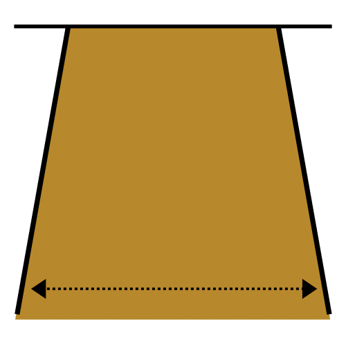  Línea señalando el ancho de una figura plana marrón. 