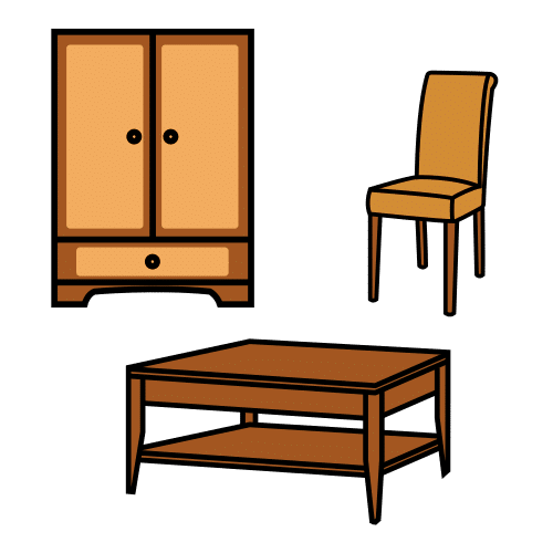 Imagen de un armario, una mesa y una silla.