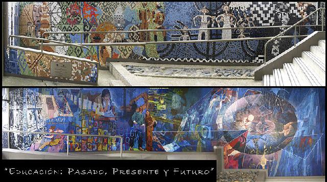 Mural alegórico sobre la educación: pasado, presente y futuro