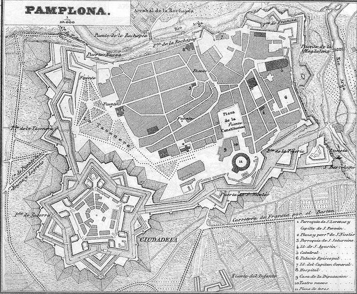Plano de Pamplona en 1845