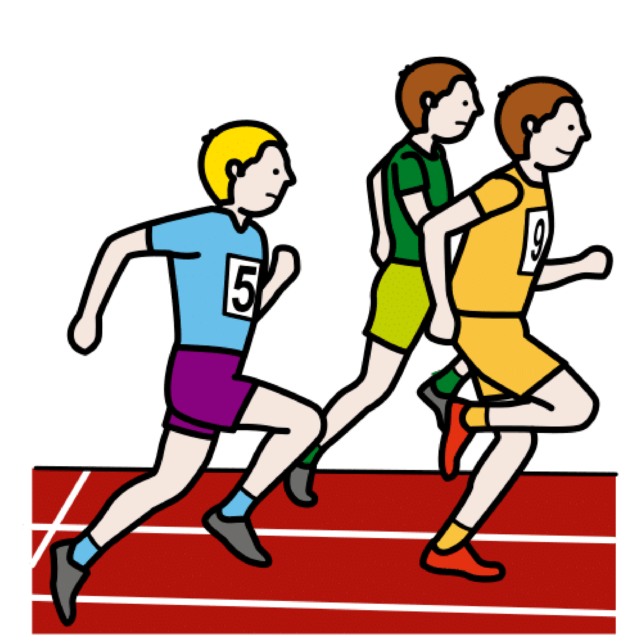 Varios atletas de diferentes características corren por la pista.