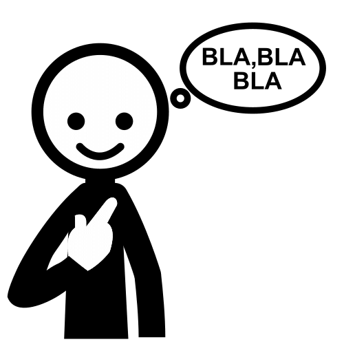 Persona de frente señalándose a sí misma con un bocadillo de pensamiento en el que dice BLA BLA BLA