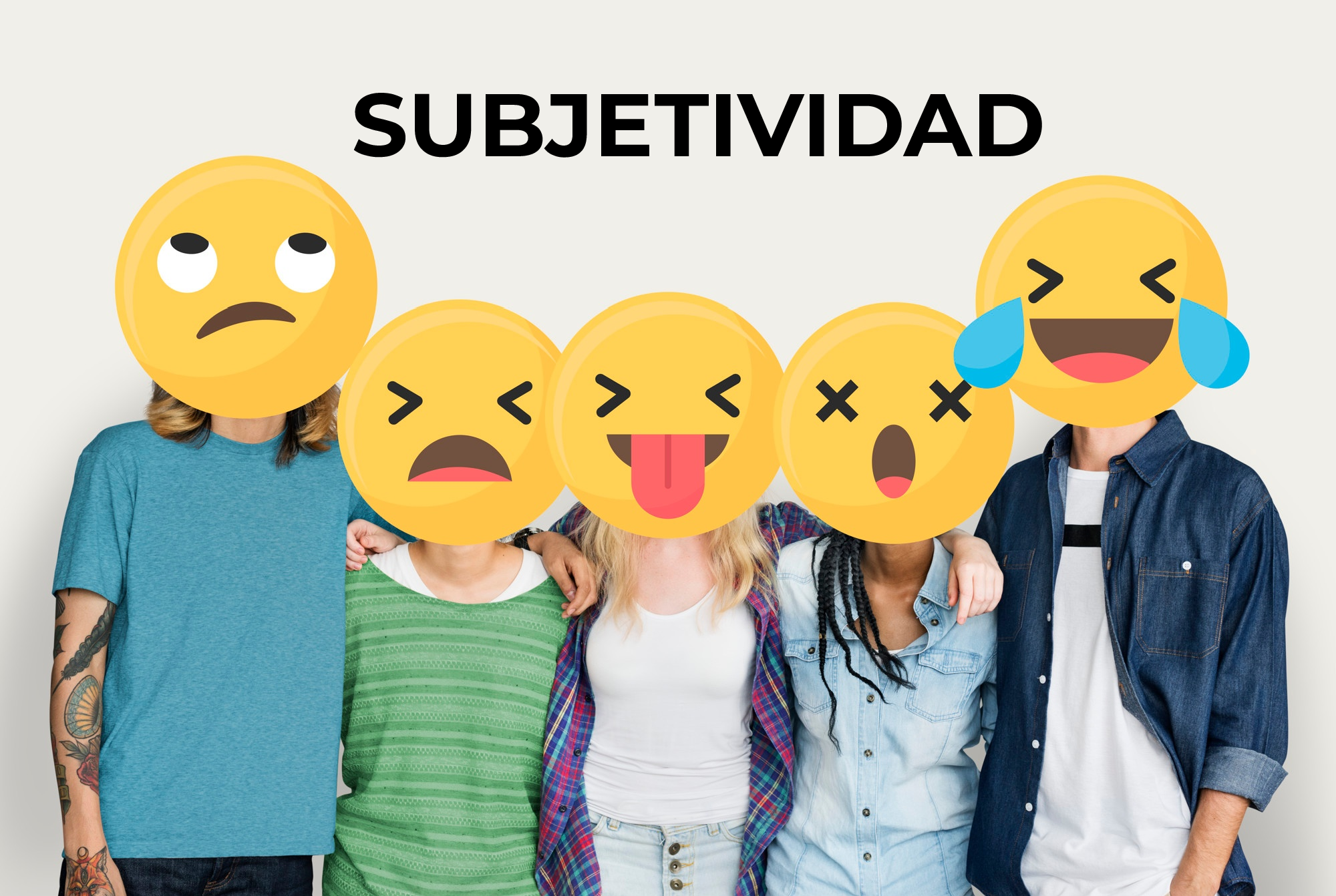Jóvenes con emoticono en sus caras expresando sus emociones a los demás.