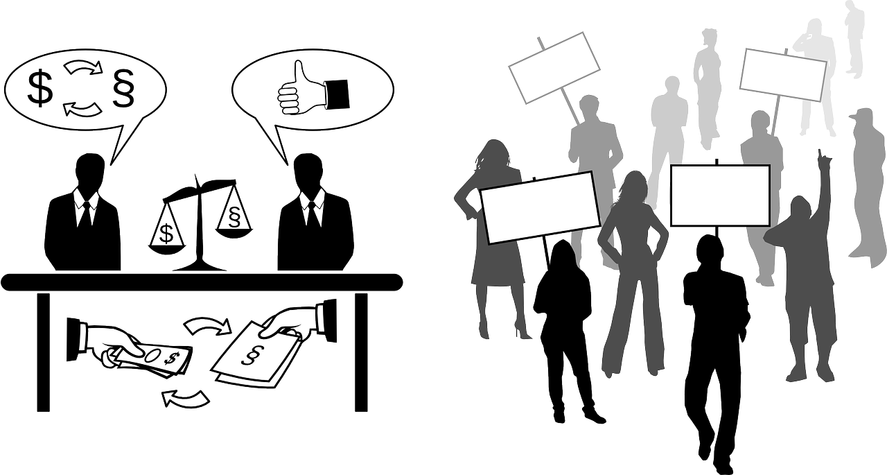 Desinformación Personas negociando sobre algo e influyendo en los demás para conseguir dinero.