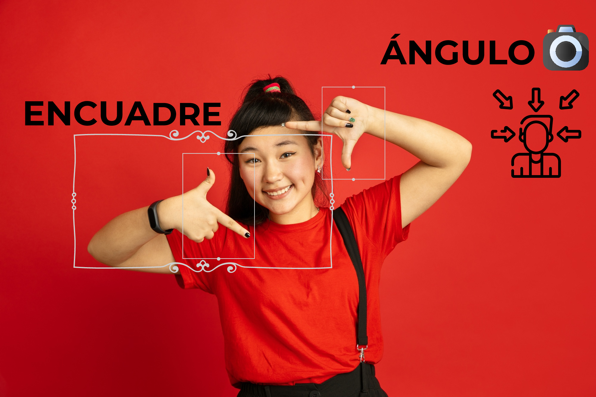 Persona usando sus manos para simular un encuadre y enfoque con la imagen de una cámara de fotos. 