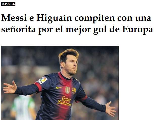 Titular sobre Messi, Iguain y una mujer que compite con ellos