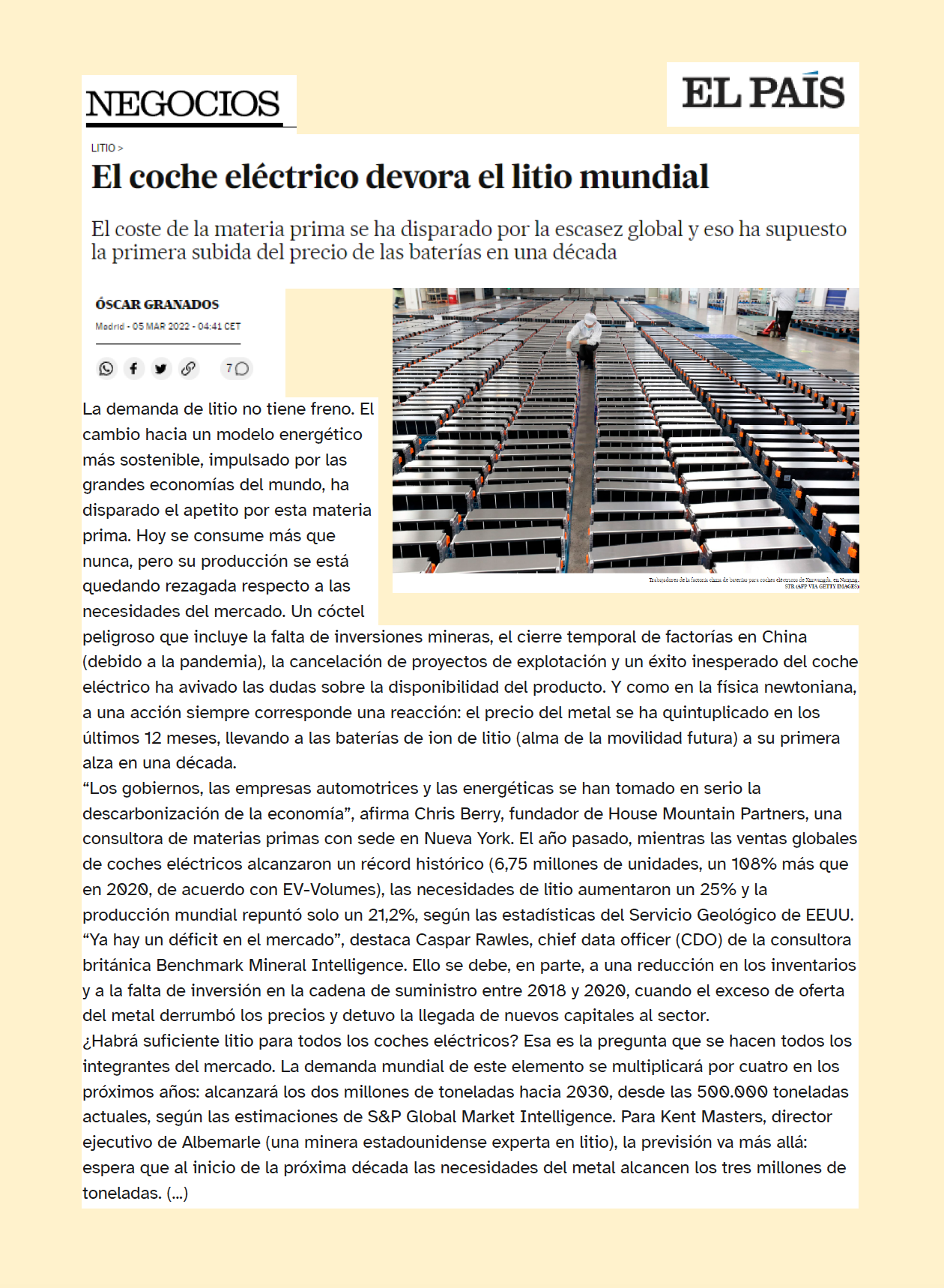 Noticia sobre el coche eléctrico
