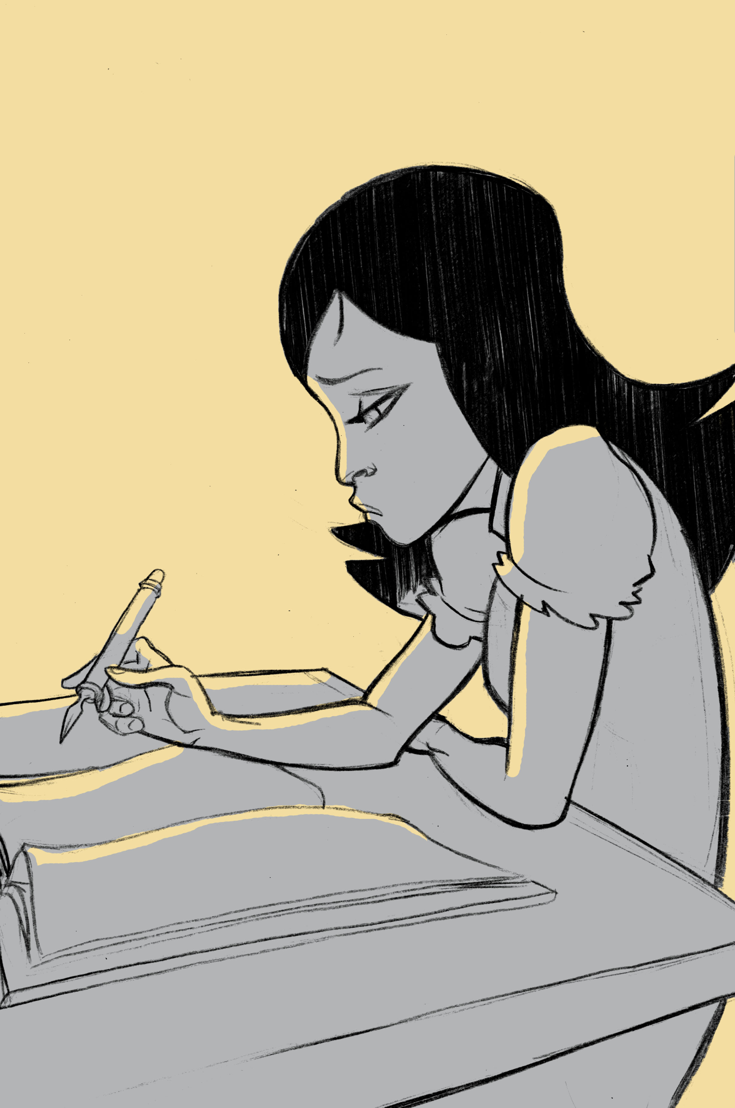 Dibujo de niña escribiendo