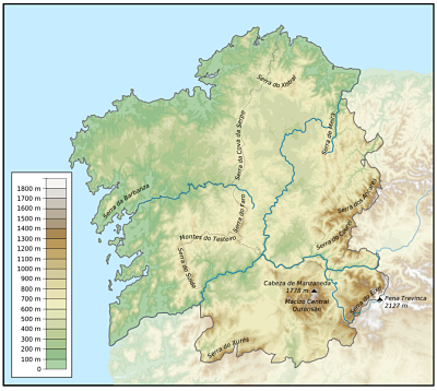 Mapa relieve macizo Galaico 