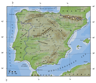 Mapa del relieve peninsular