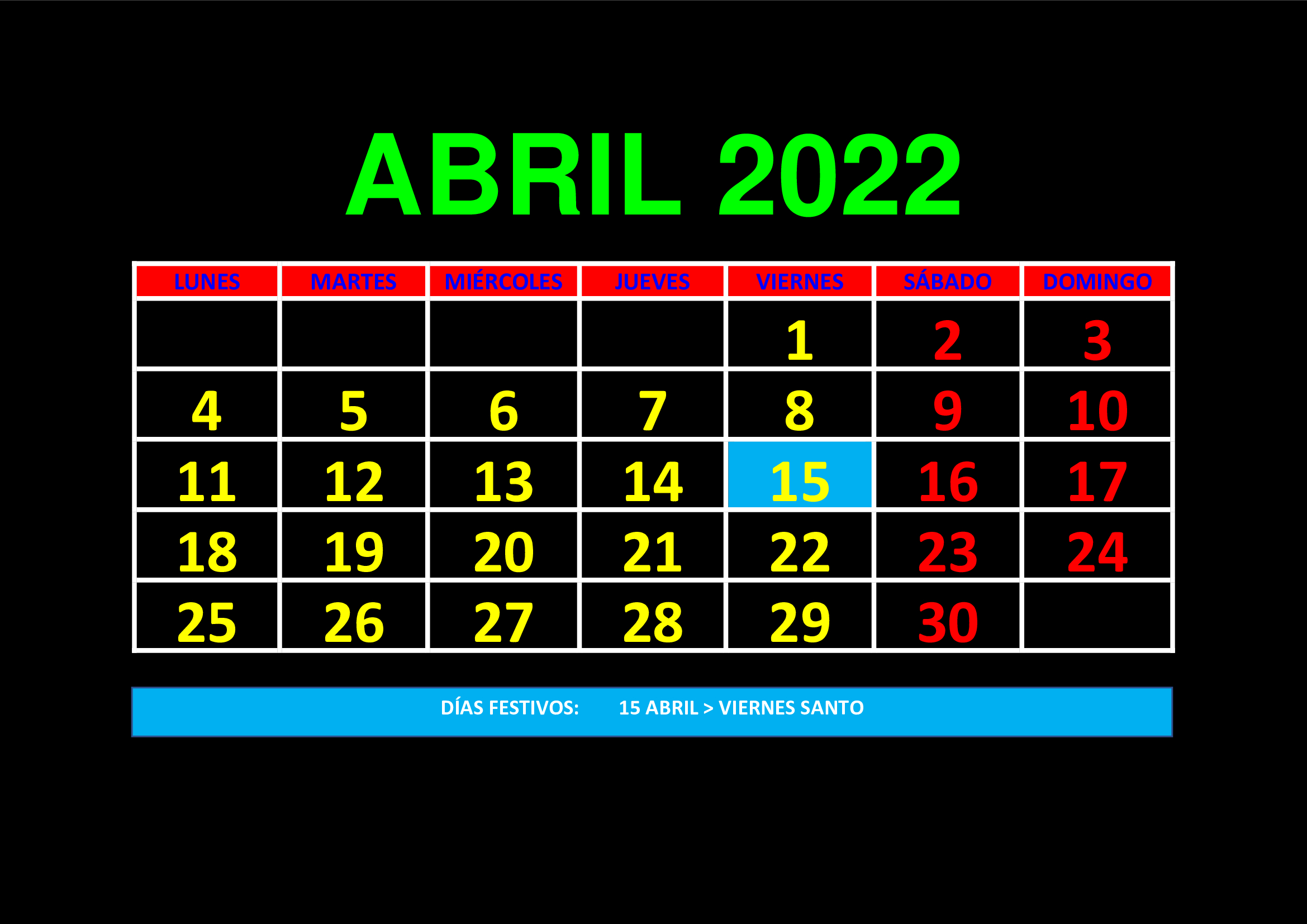 La imagen muestra el mes de abril de 2022