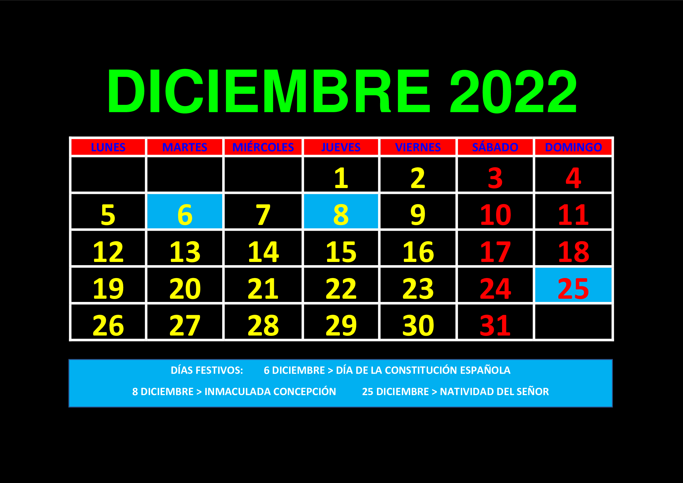 La imagen muestra el mes de diciembre de 2022
