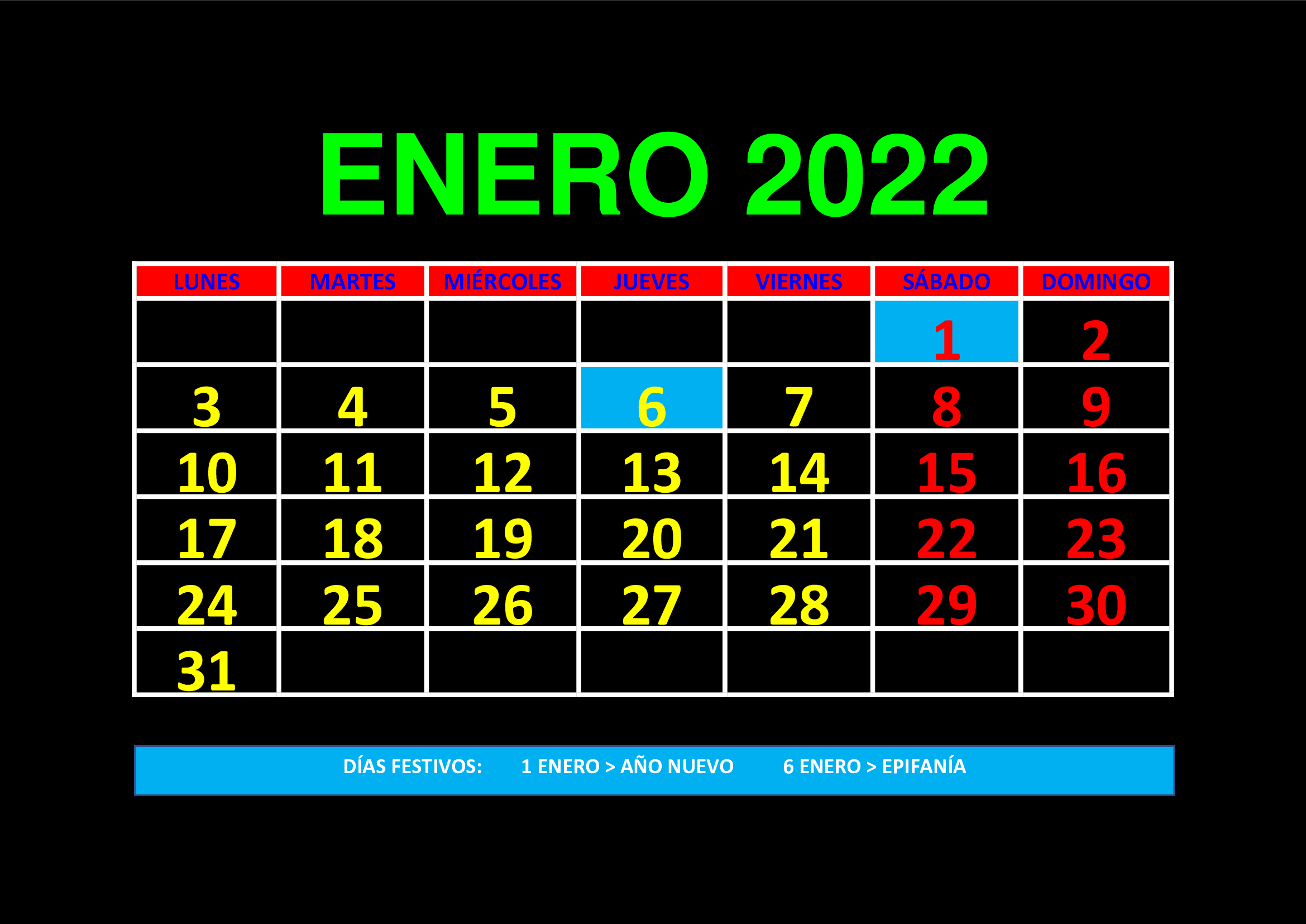 La imagen muestra el mes de enero de 2022