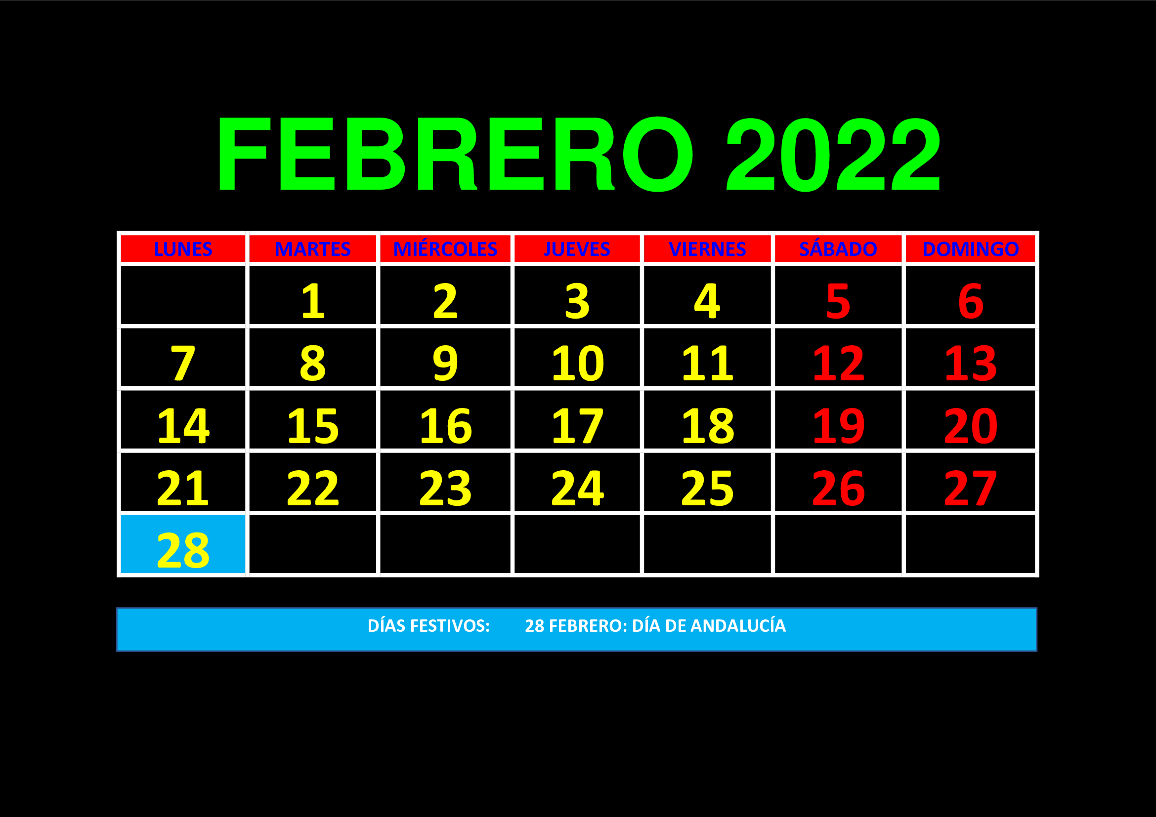 La imagen muestra el mes de febrero de 2022