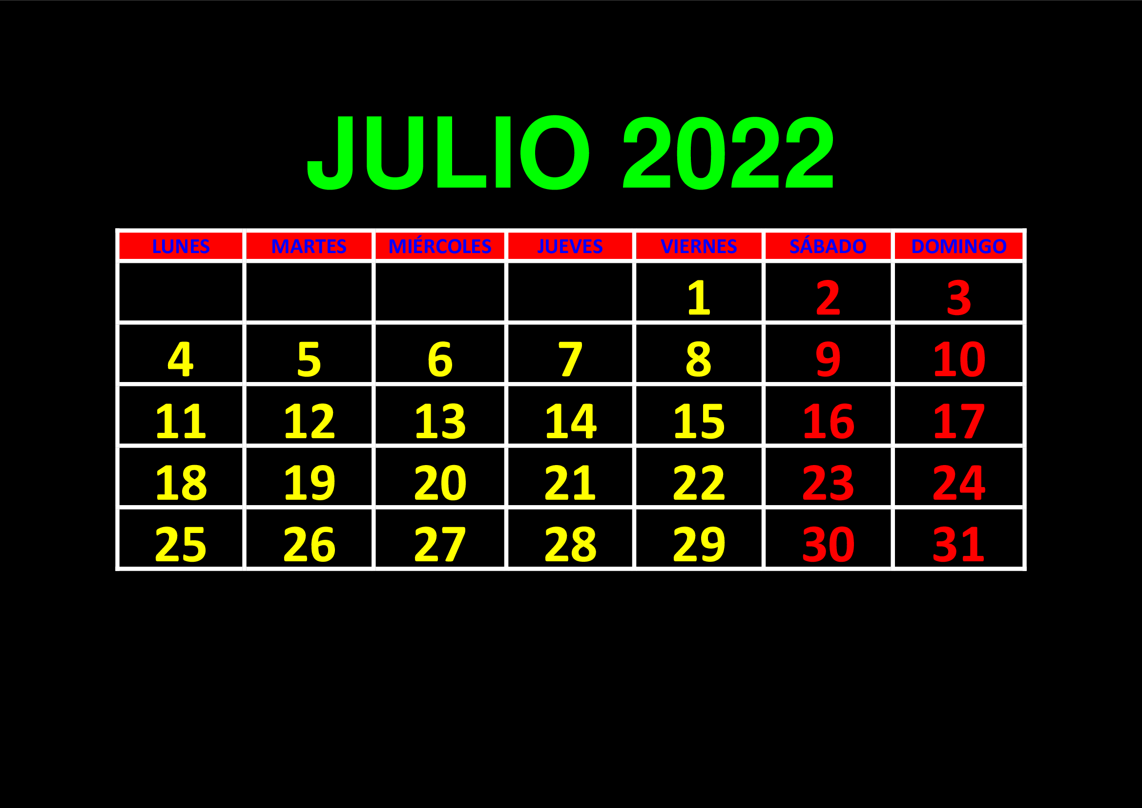 La imagen muestra el mes de julio de 2022
