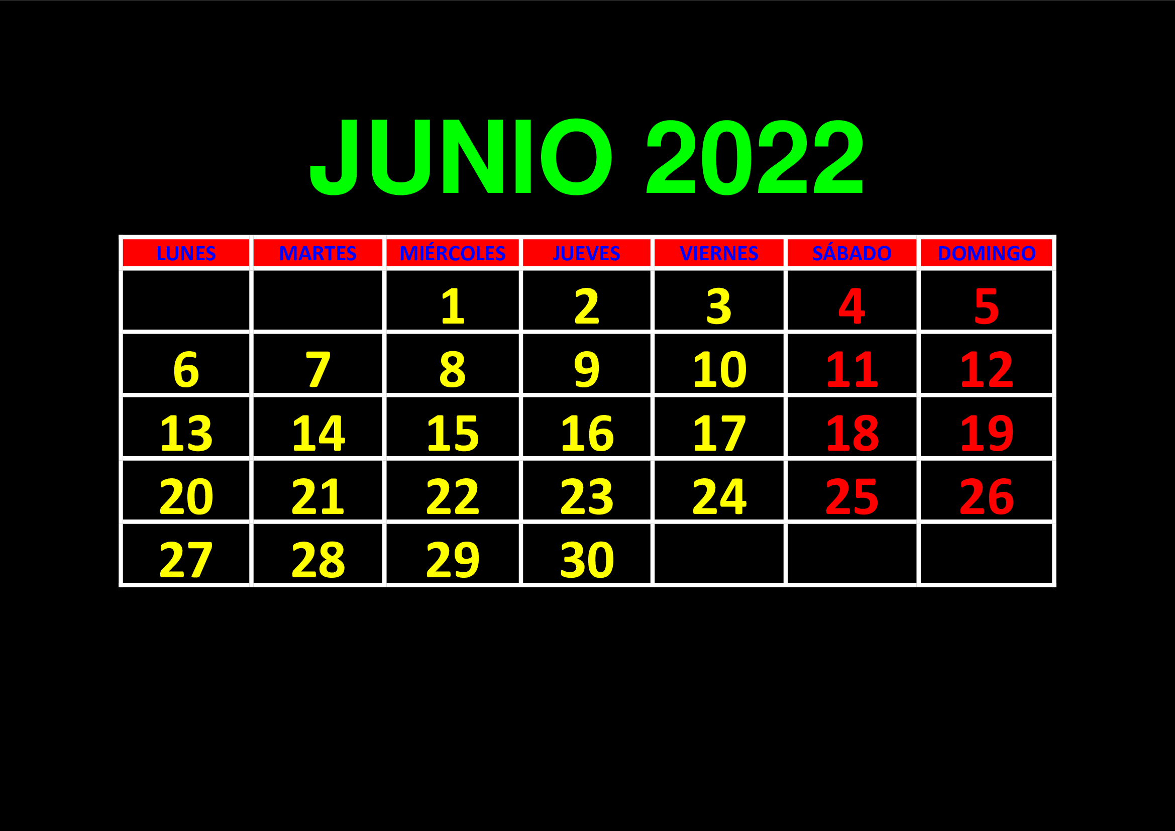 La imagen muestra el mes de junio de 2022