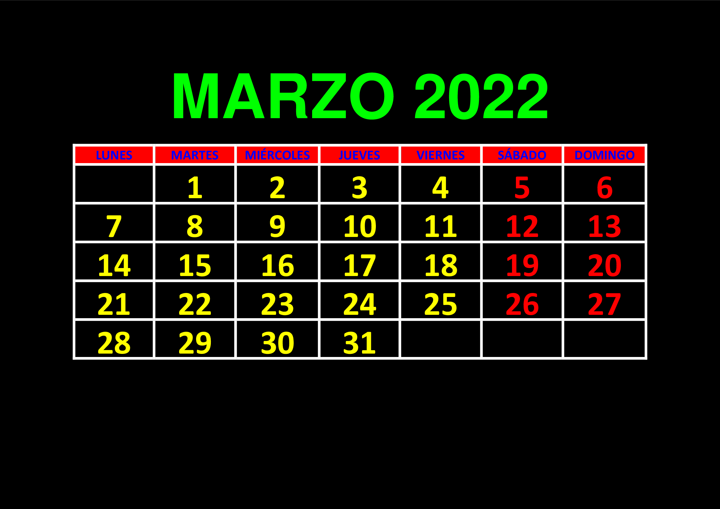 La imagen muestra el mes de marzo de 2022
