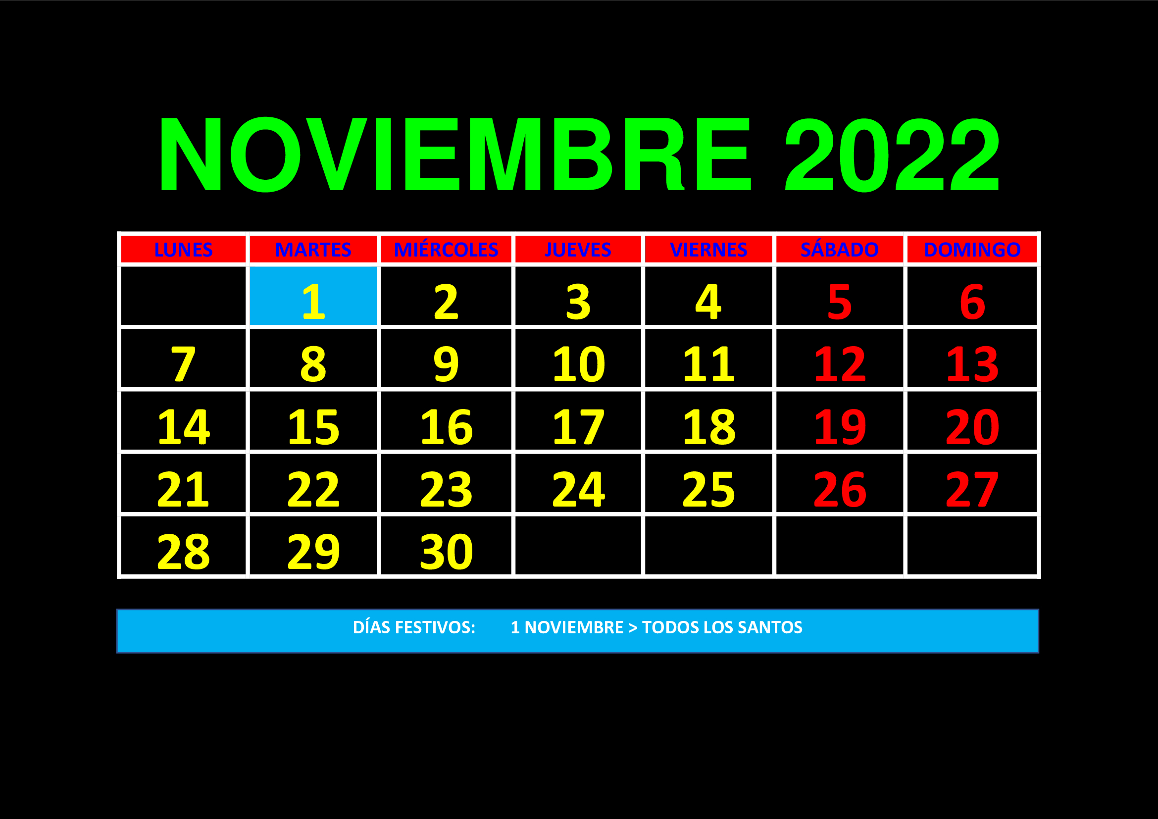 La imagen muestra el mes de noviembre de 2022