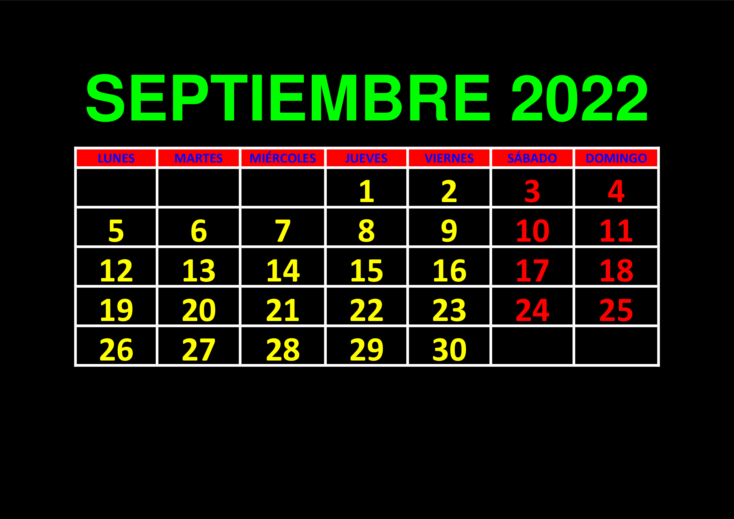 La imagen muestra el mes de septiembre de 2022