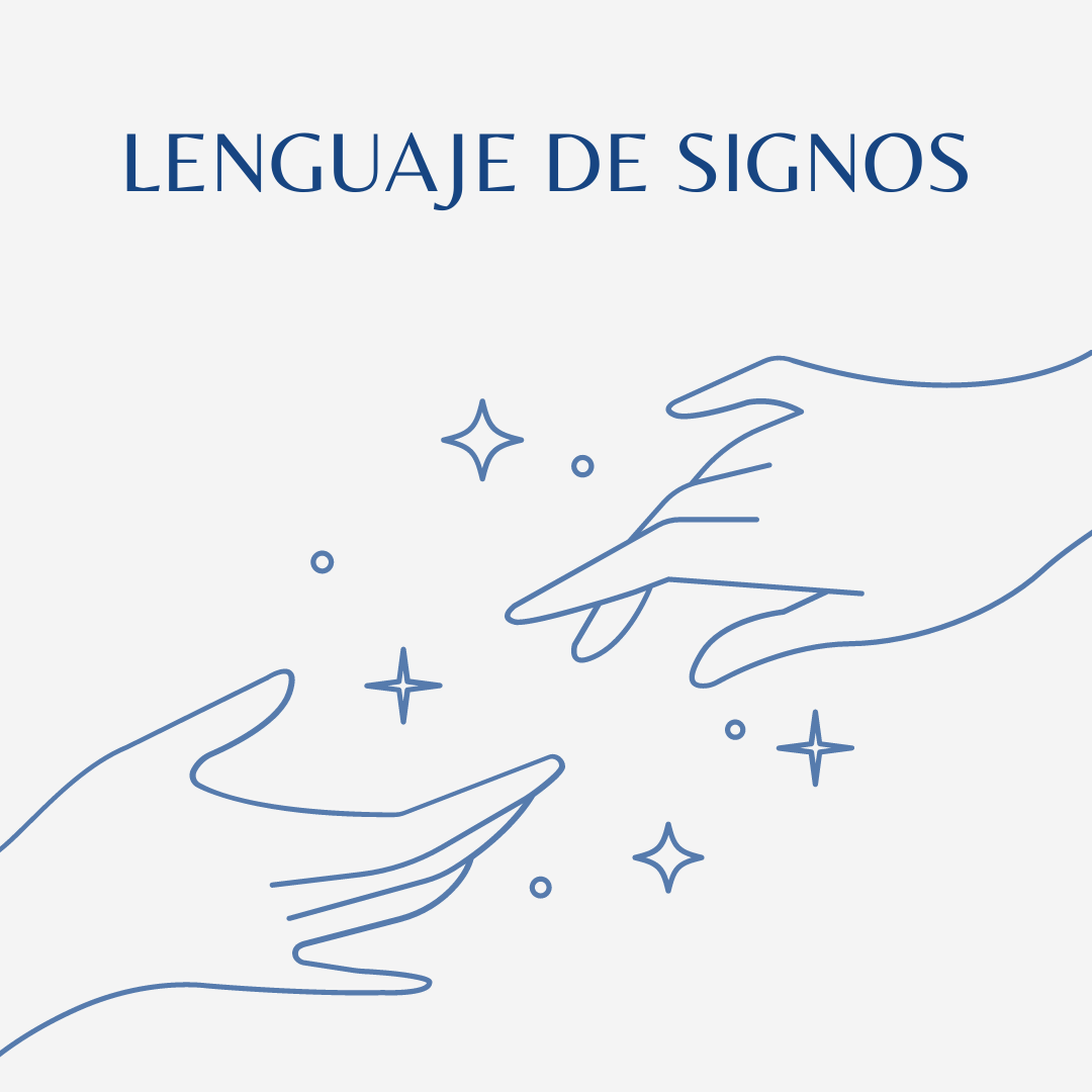 la imagen muestra dos manos con un fondo de estrellas junto al texto lenguaje de signos