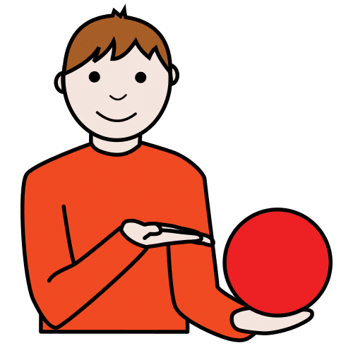 La imagen muestra a un niño enseñando una bola roja