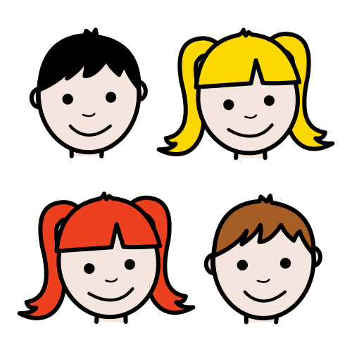 La imagen muestra un dibujo de las cabezas de dos niños y dos niñas