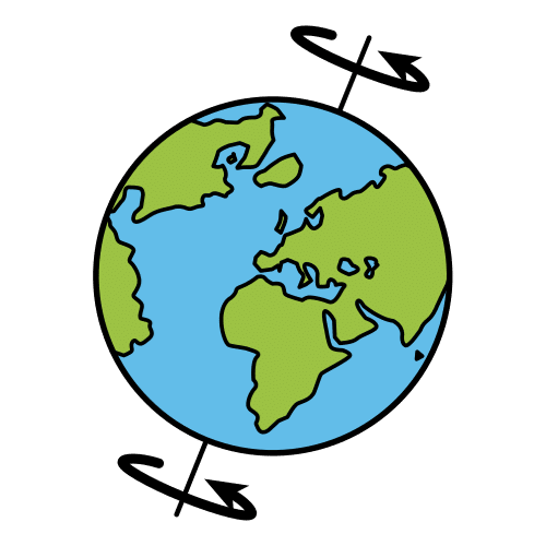 La imagen muestra el planeta Tierra atravesada por una línea y unas flecha girando