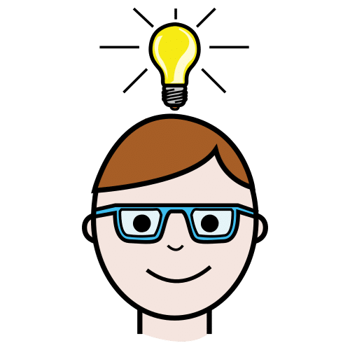 La imagen muestra la cabeza de una persona con gáfas y encima una bombilla iluminada que representa el tener una idea
