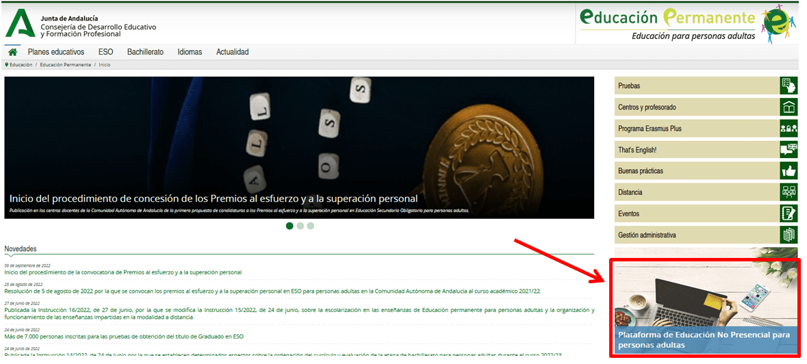 Acceso a través de la web de Educación Permanente. Clic para ampliar. Acceso a través de la web de Educación Permanente.