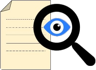 imagen de una lupa con un ojo de color azul en su interior sobre una hoja de papel de color amarillo