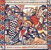 Escena de batalla en las Cantigas de Alfonso X.