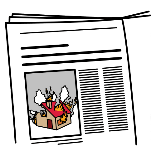 Imagen que representa un periódico con una noticia ilustrada con una fotografía de un incendio. 