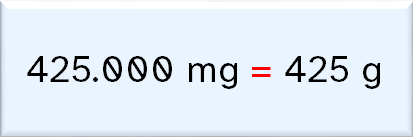 425000 miligramos es igual a 425 gramos