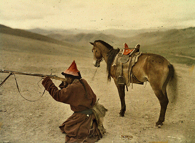 Hunter, near Urga, Mongolia. Autochrome