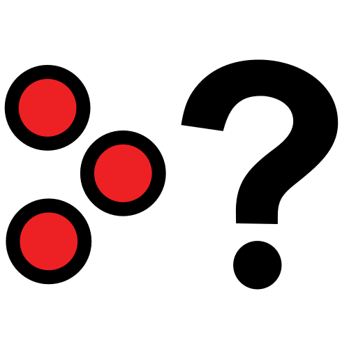 La imagen muestra tres círculos rojos  con una gran interrogación negra al lado.