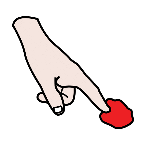 La imagen muestra una mano tocando un objeto rojo con el dedo.