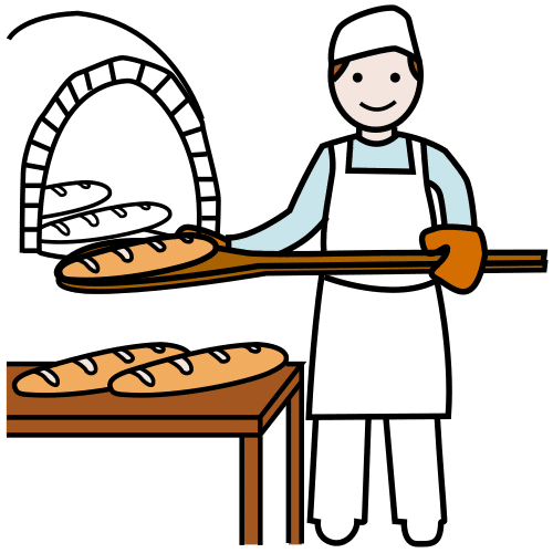 Dibujo de un panadero sacando pan del horno