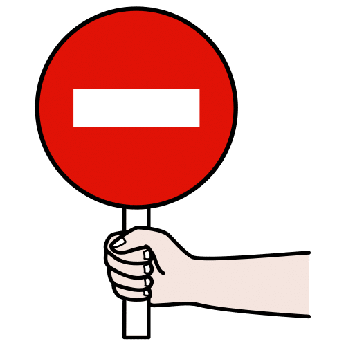 Prohibir Mano que sujeta una señal circular roja con un rectángulo blanco en el centro.