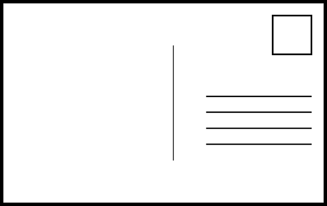 La imagen muestra una postal en blanco con el hueco para escribir la dirección y poner el sello.