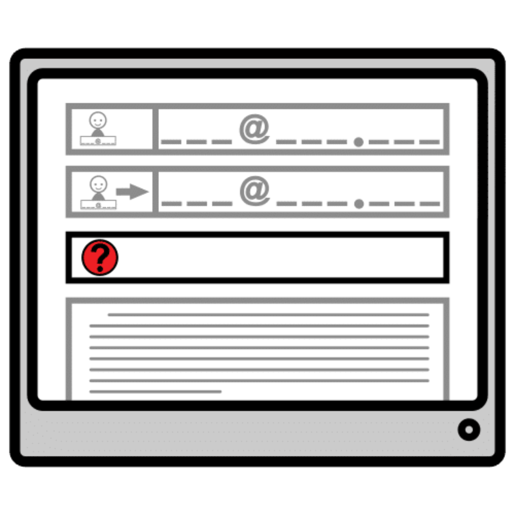 La imagen muestra un correo electrónico con la zona del asunto remarcada en negrita, con un círculo rojo y una interrogación.